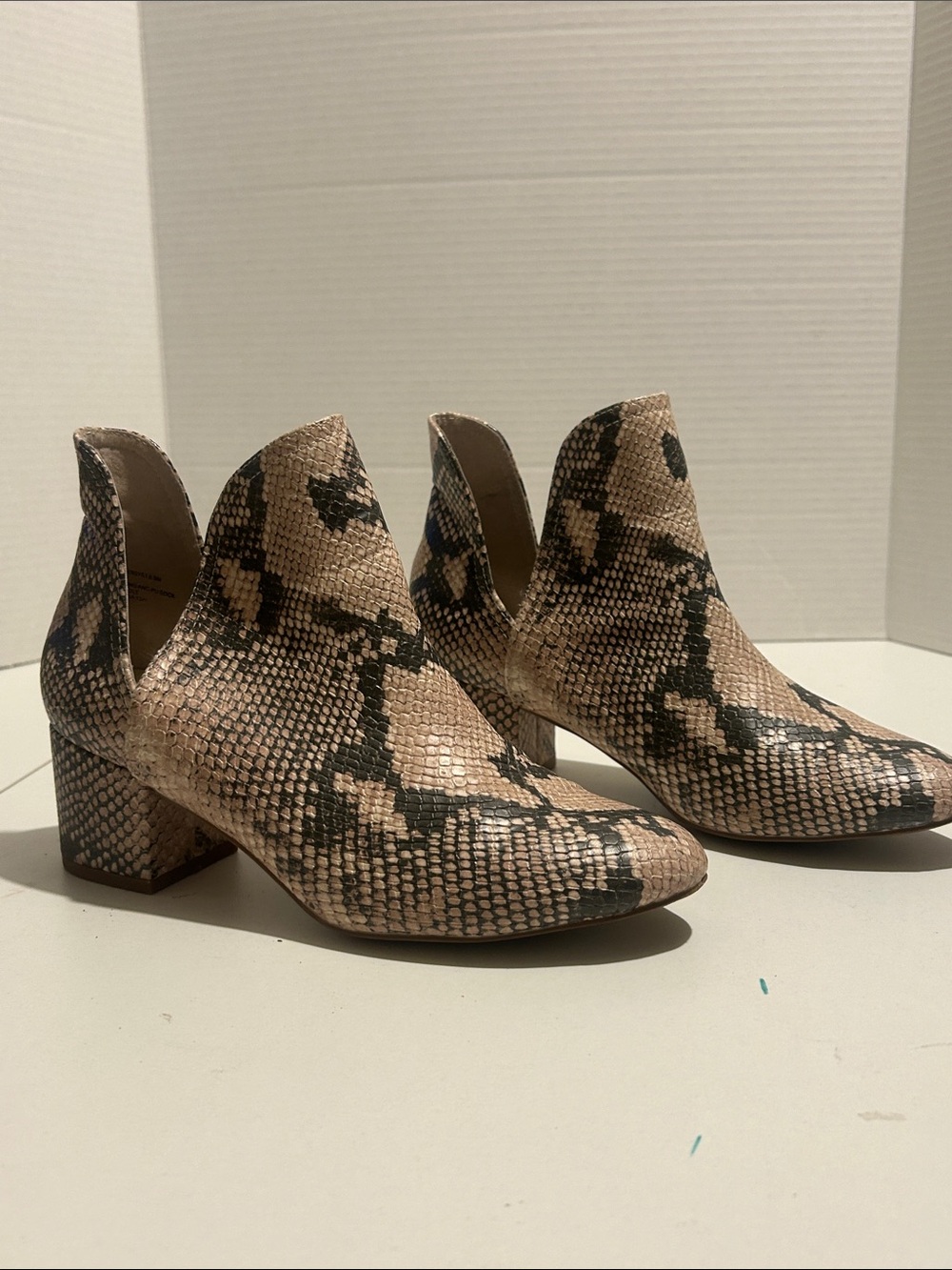Steve Madden Women's Snake-Print Cutout Ankle Boots in Beige Black